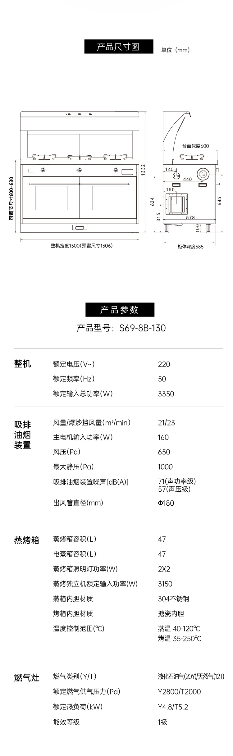 帥豐S69蒸烤獨立集成灶